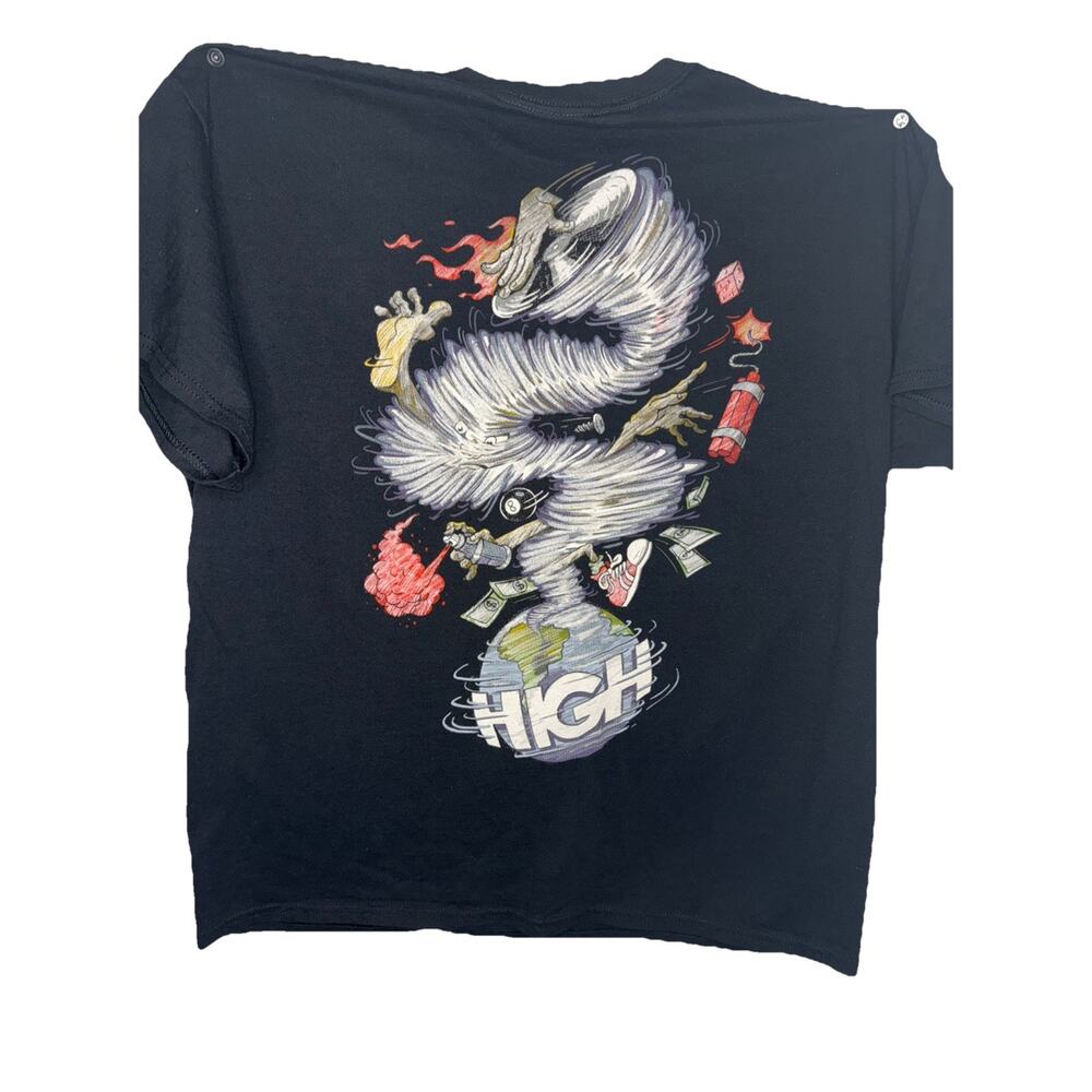 HIGH Co Tornado Mens Graphic Tee, 100% Cotton, Casual Summer Wear NWOT Black XL